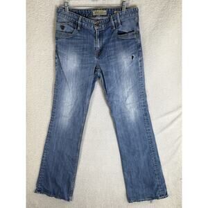 Guess Cliff Jeans Mens 34x32 Blue Boot Cut Washed Distressed Denim Faded